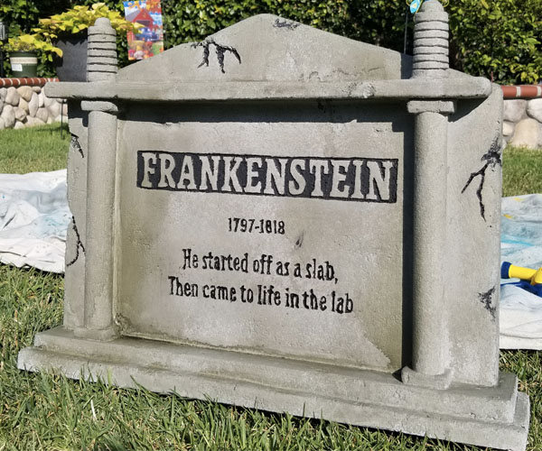 Frankenstein tombstone top coat painting