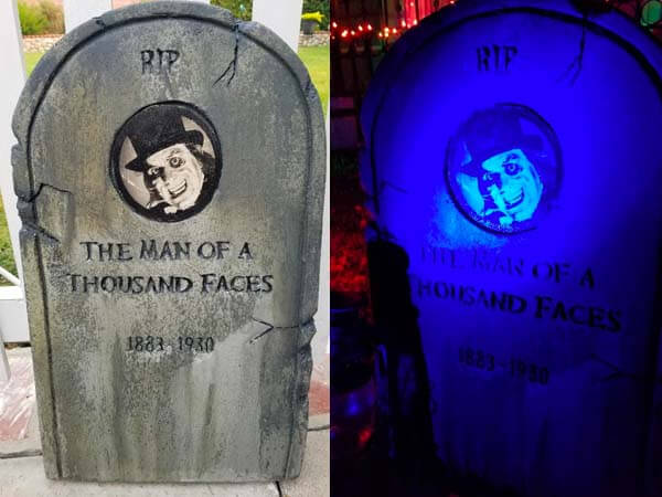 Lon Chaney tribute tombstone.