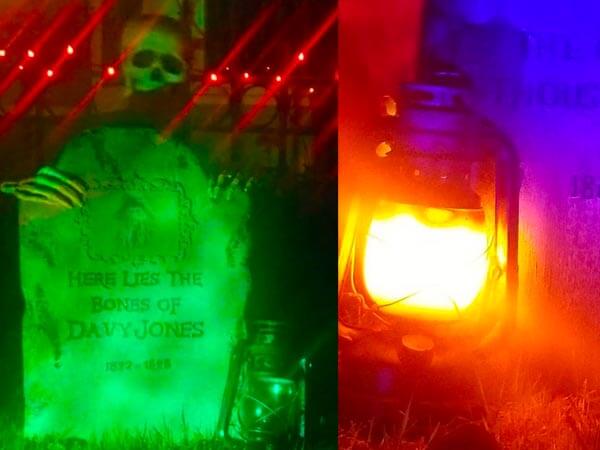 Davy Jones tombstone and flickering lantern