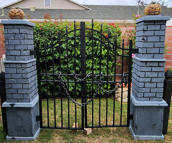 The completed Halloween cemetery gate.